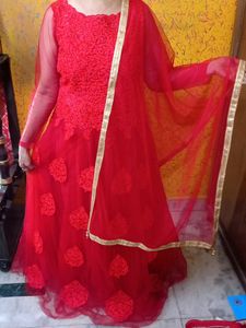 Red Gown With Dupatta
