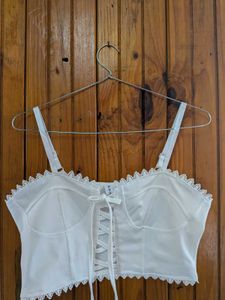 White Lace Trim Corset Top