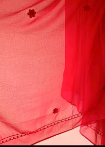 Red Chikankari Anarkali With Duppata