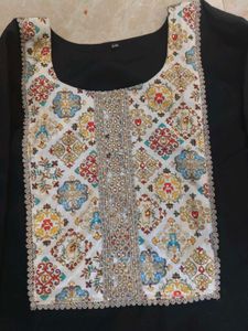 Patterned Cuff Black Pants
