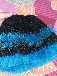 BLACK AND BLUE WOOLEN CAP (HANDMADE NEW)