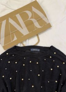 Zara Black Pearl Embellished Top
