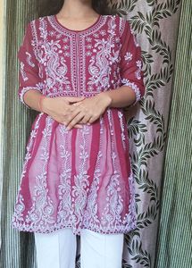 Maroon Chikankari Tunic Top