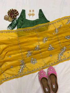 Elegant Yellow Embellished Saree