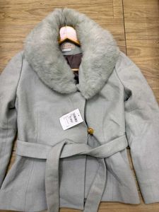 Korean Cream Fur Collar Belted Coat