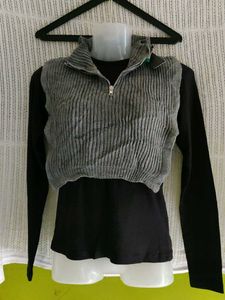 Gray Knit Turtleneck Vest