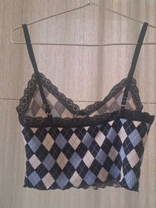 Navy Blue and White Lace H&amp;M Cami Top