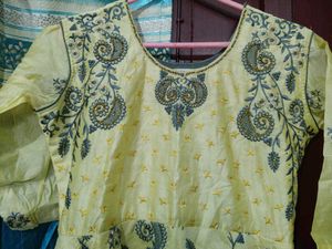 Elegant Yellow Embroidered Gown
