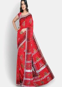 Red Hand Painted Cotton Saree