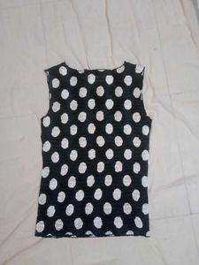 Polka Dot Sleeveless Top Stretchable Polysilk