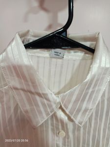 Korean Brand White Button Down Collar Striped Shirt