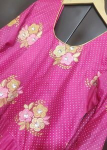 Rose Color Golden Floral Work Gown For 42 Bust