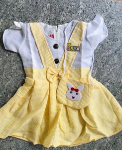 Yellow Striped Dress with Bunny Pocket