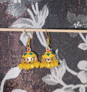 Yellow Jhumka Earrings