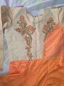 Elegant Orange &amp; Cream Anarkali Dress