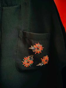 ELLE Black Top With Embroidery Pocket