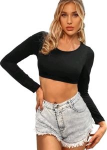 Urbanic Solid Women Round Neck Black Top