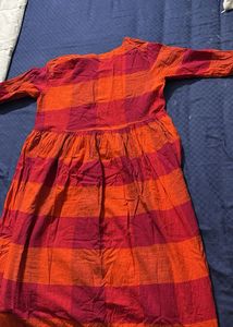 Red &amp; Orange Checkered Midi Dress