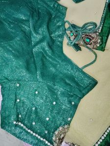 Stone Work Saree With Stiched Blouse