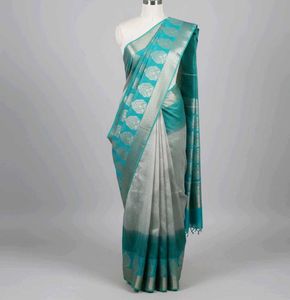Italian Silk Teal &amp; Silver Soft Saree
