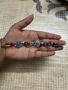 Multicolor Beaded Bracelet with Vintage Silver