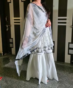 Elegant White Embroidered Sharara Suit