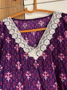 Purple Print Dress with Lace