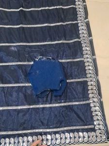 Elegant Navy Blue Embellished Saree