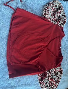 Red & Patterned Wrap Top