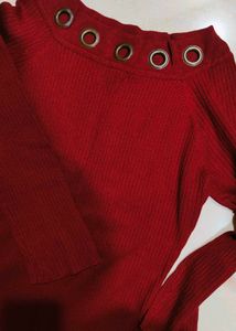 Red Knit Top with Grommets