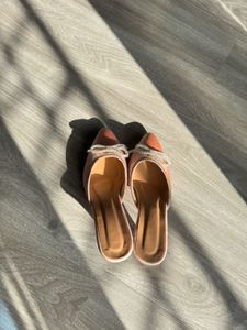 Pink Velvet Bow Mules UK5