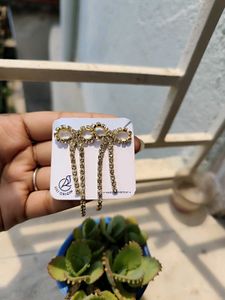 Rhinestone Bow Drop Earrings