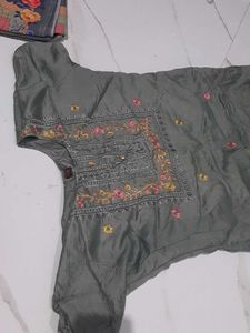 Gray Embroidered Chudidar Set
