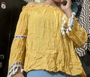 Boho Mustard Off-Shoulder Top
