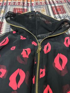 Fun Kiss Print Hoodie Jacket