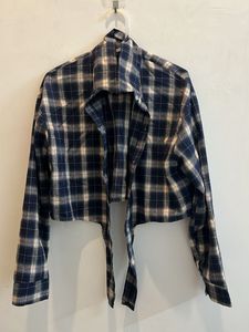 Cropped Plaid Tie-Front Shirt