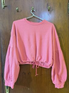 Pink Drawstring knit Cropped Top