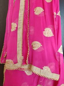 Pink Dupatta With Golden Work
