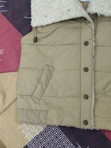 Beige Padded Vest with Fur Collar