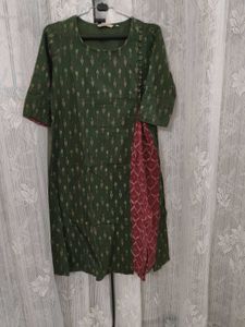 Melange Green Ikat Kurti – Side Slit Pattern | Siz