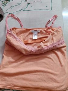 Peach Lace Trim Cami Top