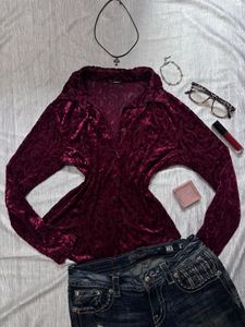 Gothic Vintage Velvet Mesh Fitted Shirt/Top