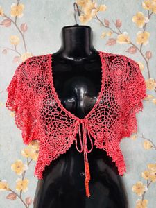 Crochet Beaded Shrug - Coral