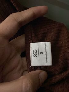 Brown Ribbed Ruffle Cami