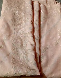 Peach Floral Embroidered Fabric