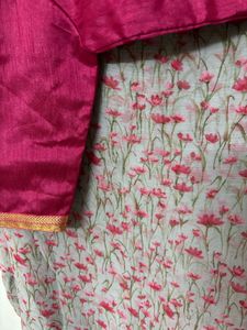 Pink Floral Print Saree with stitched blouse