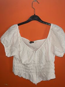 White Puff Sleeve Crop Top