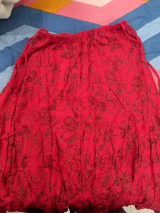 Red Floral Print Skirt