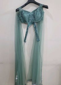 Designer Handwork Sequin Green Crop Top Palazzo