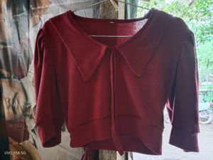 Red Colour Crop Top With Cute Caller